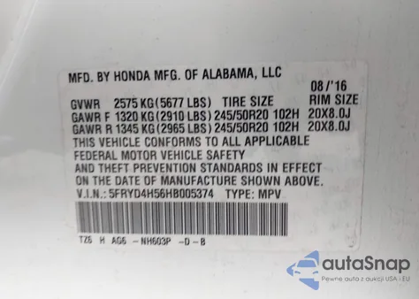 2017 Acura Mdx Technology Package from USA, damaged, VIN 5FRYD4H56HB005374
